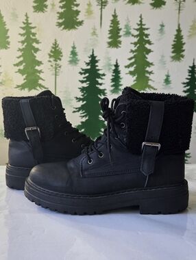 Olivia Miller Nicolette  Faux Fur Lugged Sole Combat Boots